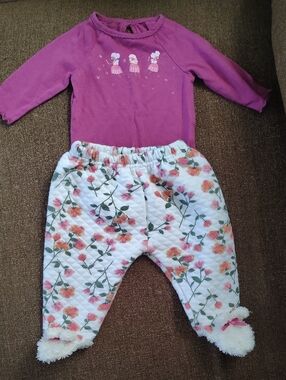 Purple Baby Top with Floral Quilted Pants Set